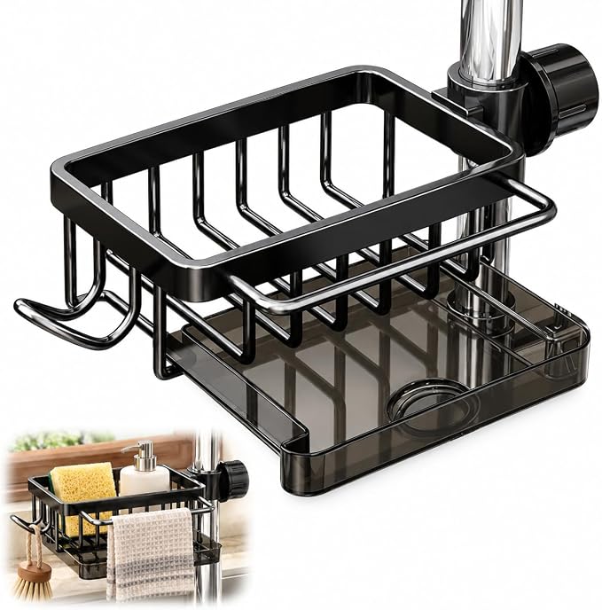 kitchen sink faucet organizer, Aluminum Rack with Removable Drip Tray