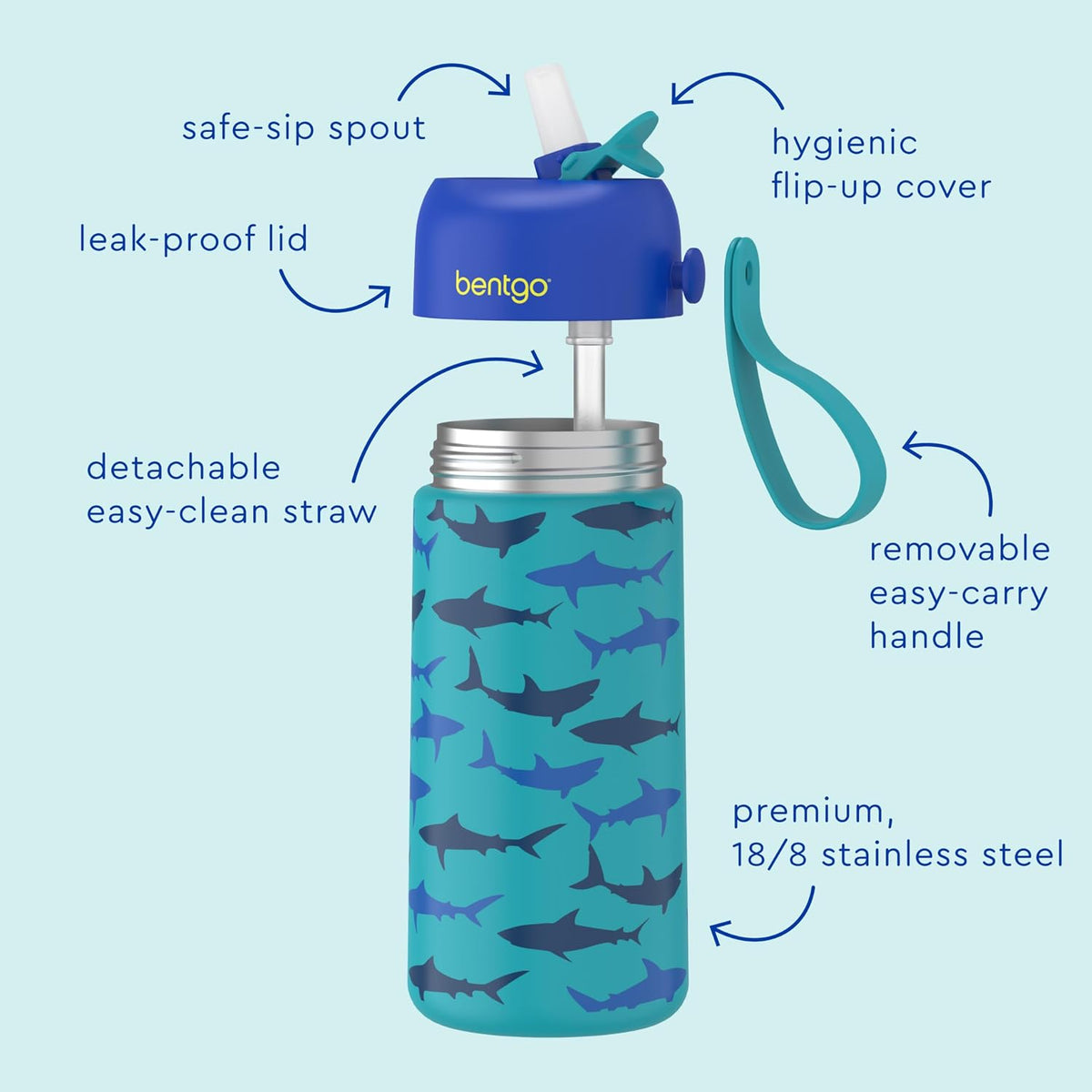 Kids Stainless Steel Water Bottle, Replacement Straws Set