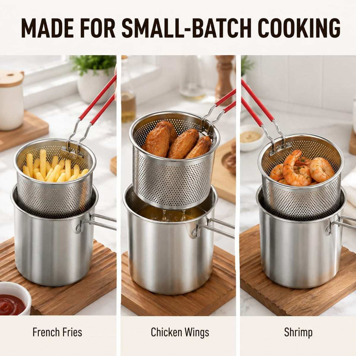 5-Piece Stainless Steel Deep Fryer Set, Mini Fryer Pot with Basket and Lid (5 Pcs)