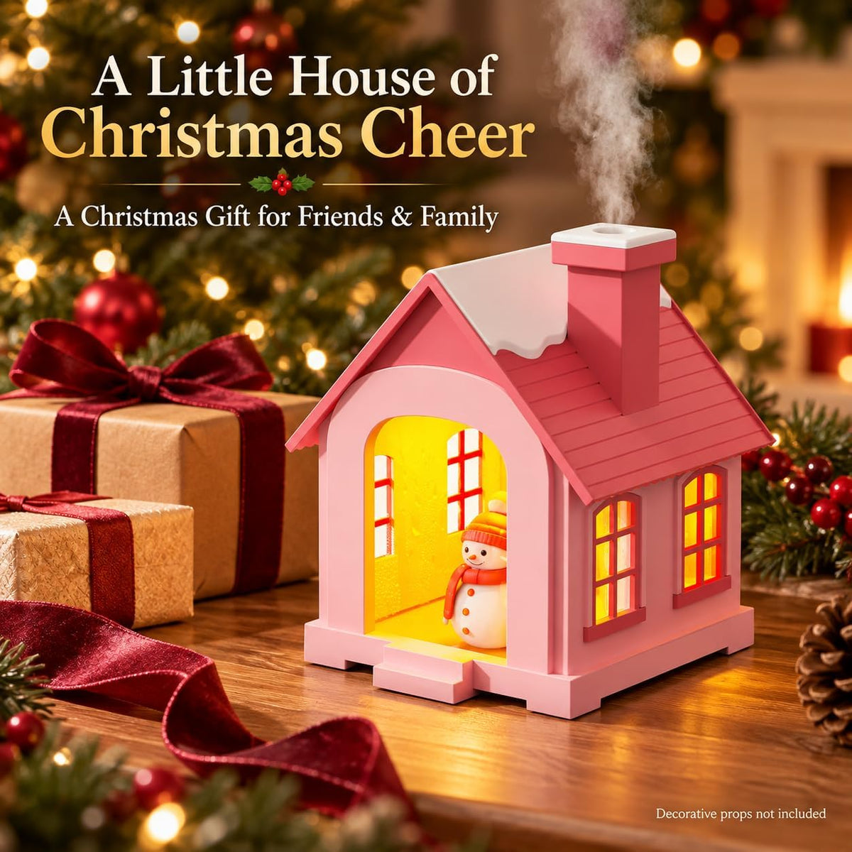 christmas village humidifier, 500ml Snow House with Light & Chimney Mist