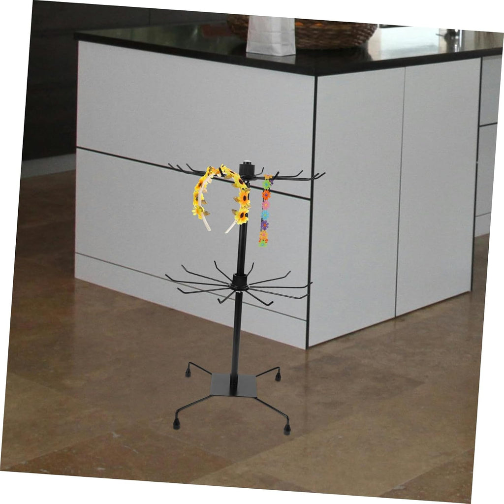 Rotating Jewelry Display Stand Double Tier Iron Rack Black Lightweight Rotating Design, Stable Structure, for Necklaces, Earrings, Bracelets, Organized Storage