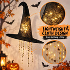 Lighted Witch Hat Hanging Decor, Fabric Witch Hat Lamp for Halloween (3 Pcs)