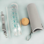 32 oz Borosilicate Glass Water Bottle with Straw, Time Marker & Bamboo Lid
