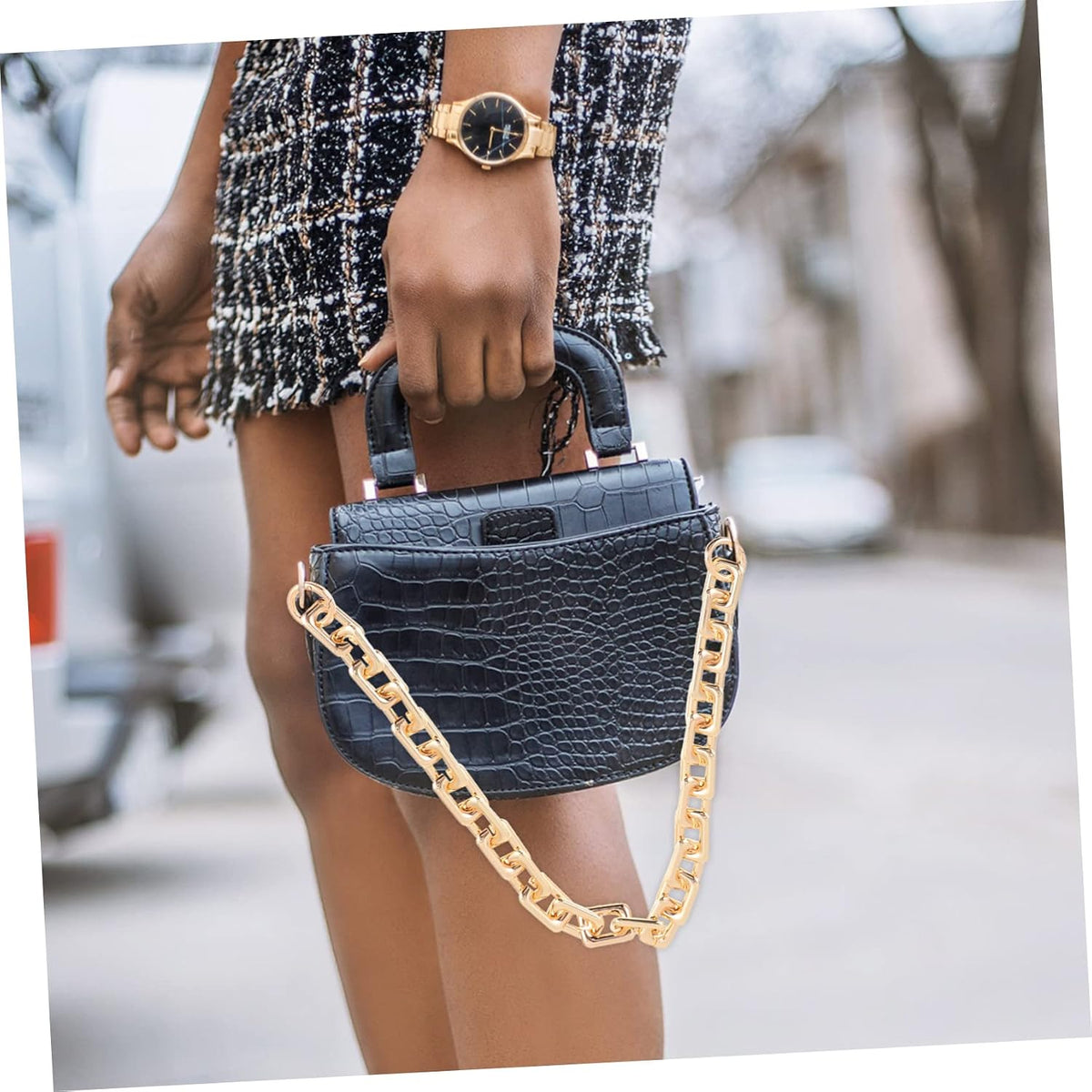 Women Zinc Alloy Bag Shoulder Chain Pearl Design Golden Fashion Purse Handle Replacement, Lightweight Compact Carry, Vacation School Use, Chic Unique Appearance