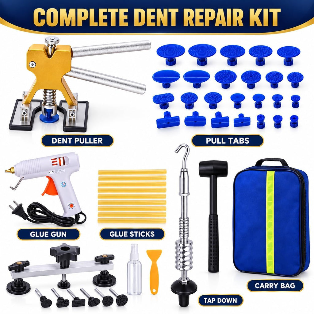 39-Piece Car Dent Puller Kit, Paintless Repair Tools with Slide Hammer, Bridge Lifter, Glue Gun, Pull Tabs and Tap Down Tools for Auto Body Hail Damage