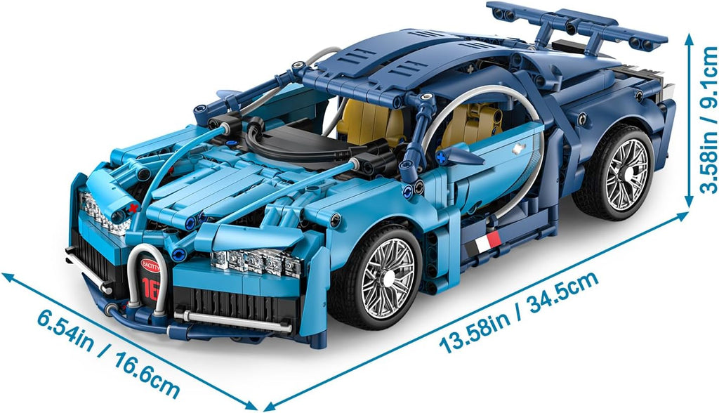 Blue Race Car Building Blocks, 1:14 Supercar Model Kit, 1,144 Pieces