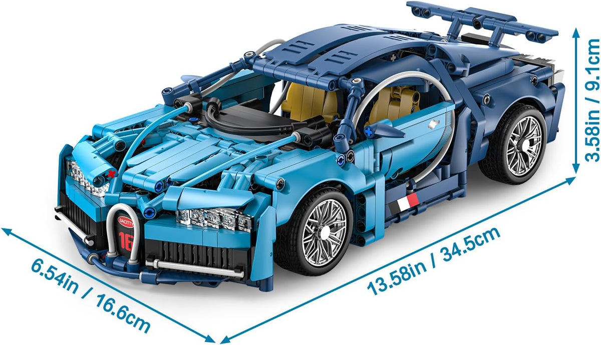 Blue Race Car Building Blocks, 1:14 Supercar Model Kit, 1,144 Pieces