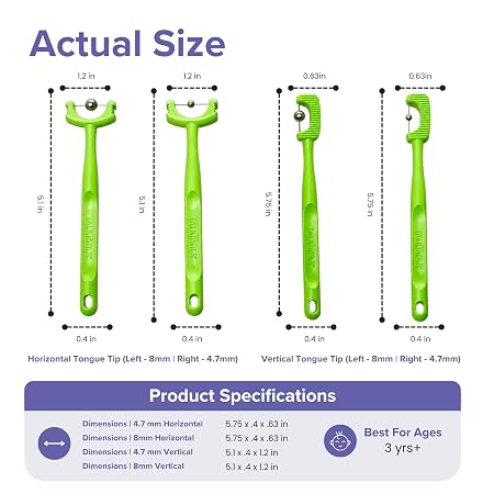 Tongue Tip Lateralization and Elevation Tools | Therapeutic Tool Set for Apraxia, Dysarthria | Improve Feeding Skills, Speech Clarity and Jaw Stability | Jaw Alignment - Set of 4 - Inst. Booklet -Lime