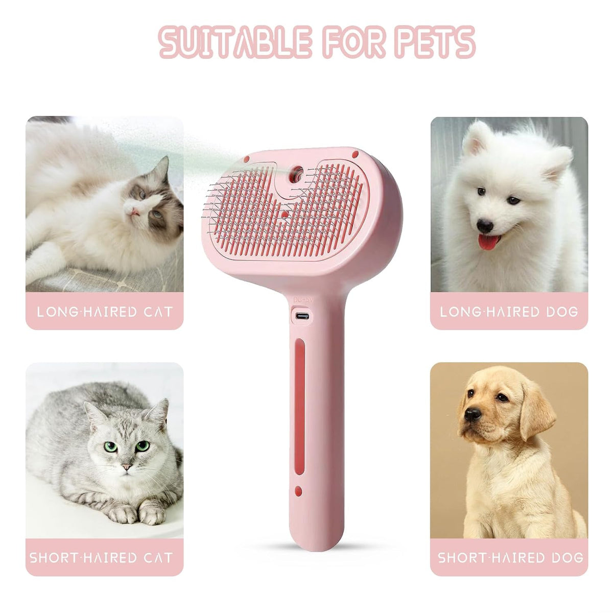 Pet Hair Removal Comb with Water Tank, Deshedding & Bathing Grooming Brush for Cats & Dogs