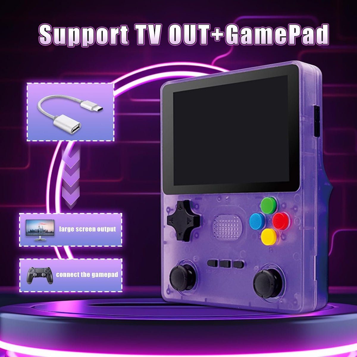 R39S Handheld Game Console, 4-Inch Portable Gaming Console with 20,000+ Classic Games,(Purple)
