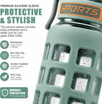 32 oz Borosilicate Glass Water Bottle, 2-in-1 Lid with Silicone Sleeve, Green