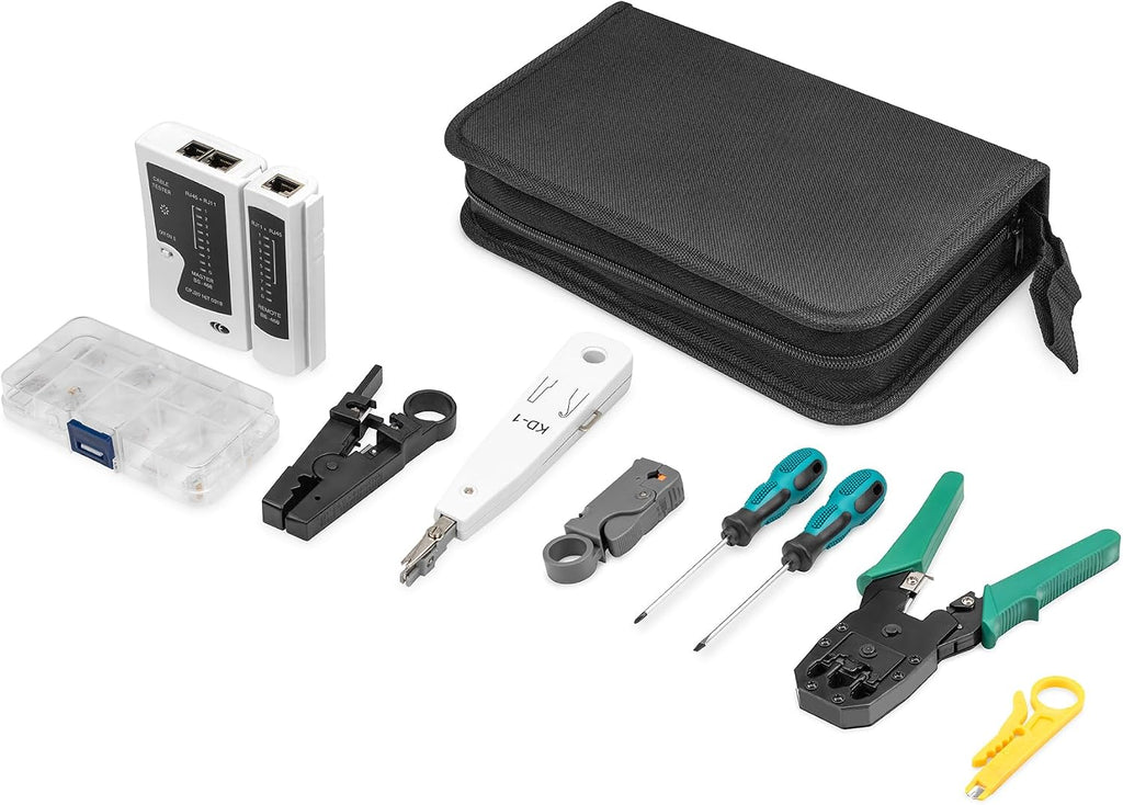 LAN Network Tool Set - Network Tester - Crimping Tool - Cutting & Stripping Tool - LSA Insertion Tool - Screwdriver - Nylon Carry Case