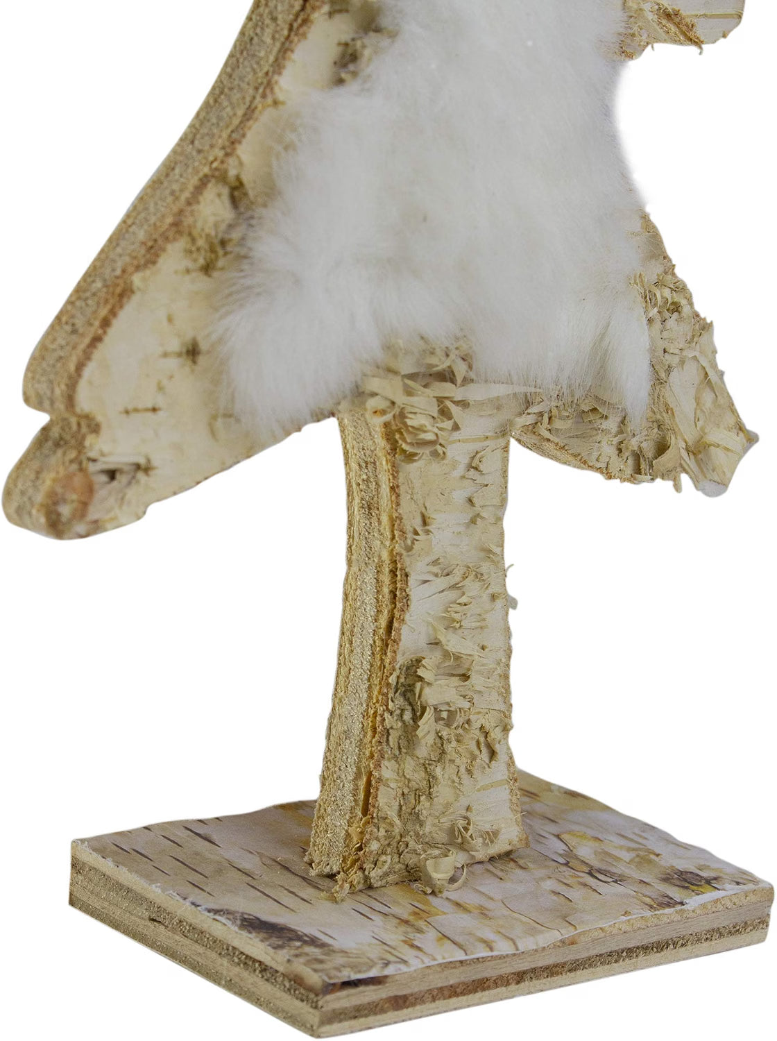 13.5" Brown and White Wooden Tree with Faux Fur Christmas Decoration