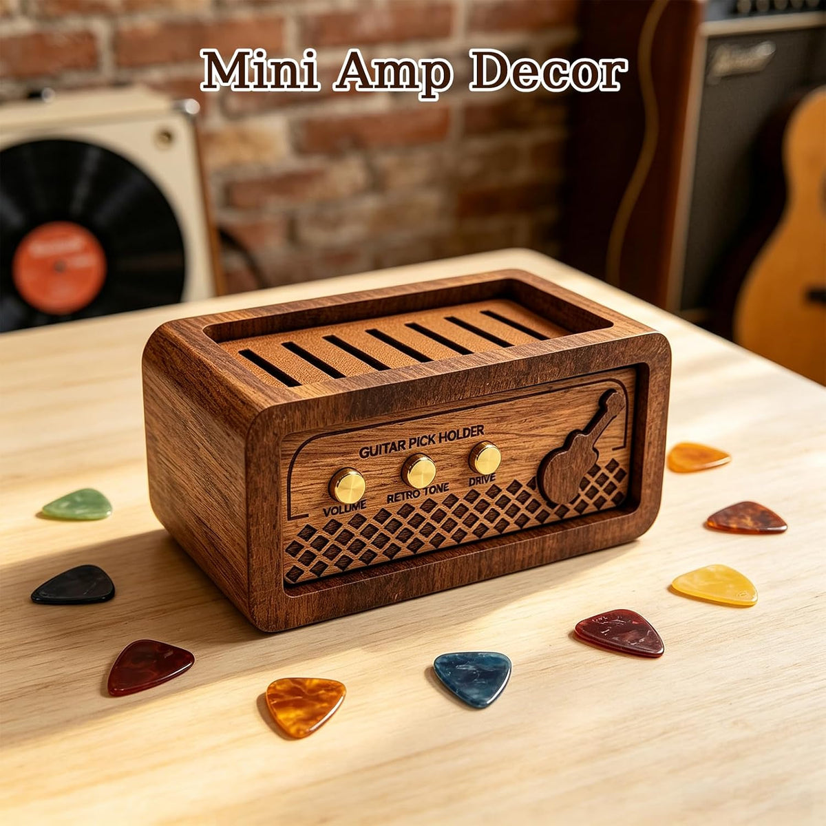 Sapele Wood Guitar Pick Holder, Guitar Pick Box for Pick Storage & Display