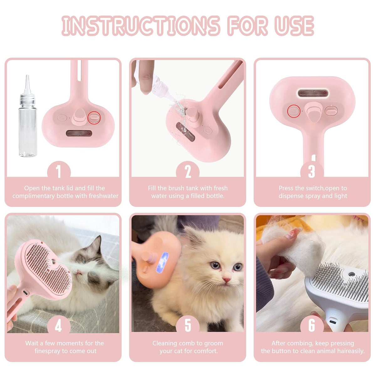 Pet Hair Removal Comb with Water Tank, Deshedding & Bathing Grooming Brush for Cats & Dogs