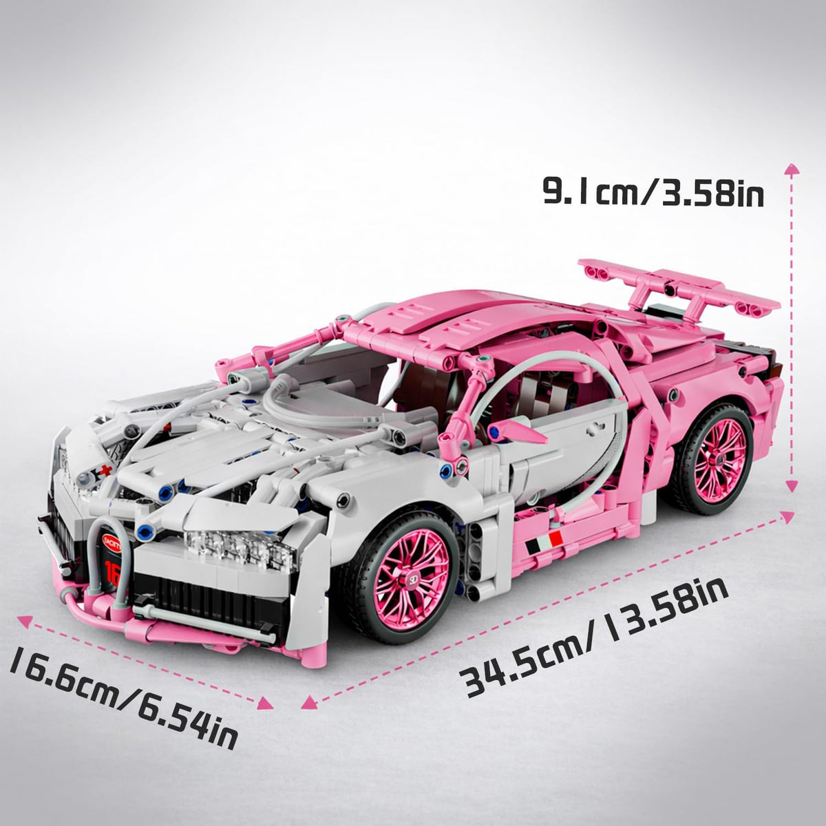 1:14 Pink Race Car Building Blocks, 1,144-Piece Supercar Model Kit