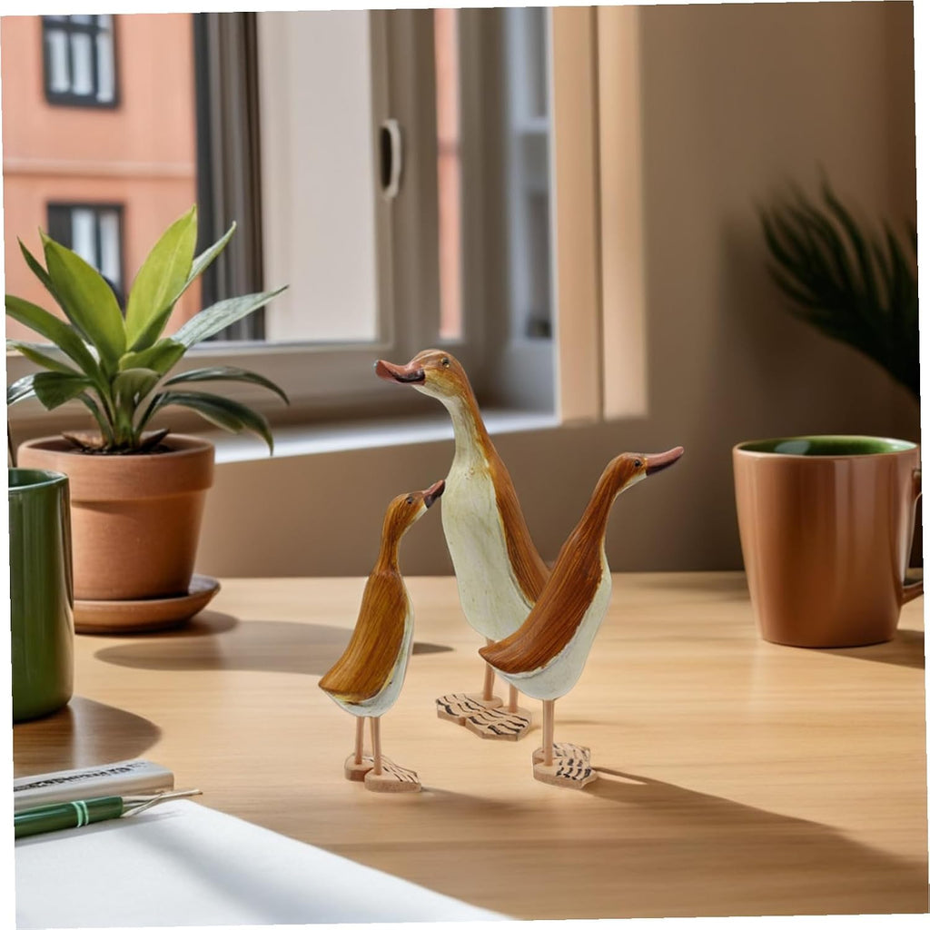 3pcs Wood Duck Figurine Statue, Tabletop Decor for Office Smooth Edges, Comfortable Touch, Safe to Use, Simple Cute Style, Living Room Display