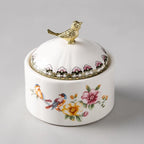 Ceramic Sugar Bowl with Lid, Floral Bird Vintage Kitchen Storage Canister