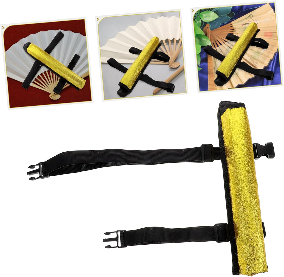 Halloween Season Fan Bag Fan Accessory for Folding Fans Golden Fabric Easy Storage and Carrying, Creative Stylish Design, Daily Use and Practice Sessions, Festival Decoration