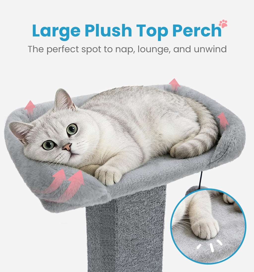 Made4Pets 32" Carpet Cat Scratching Post with Bed, Grey