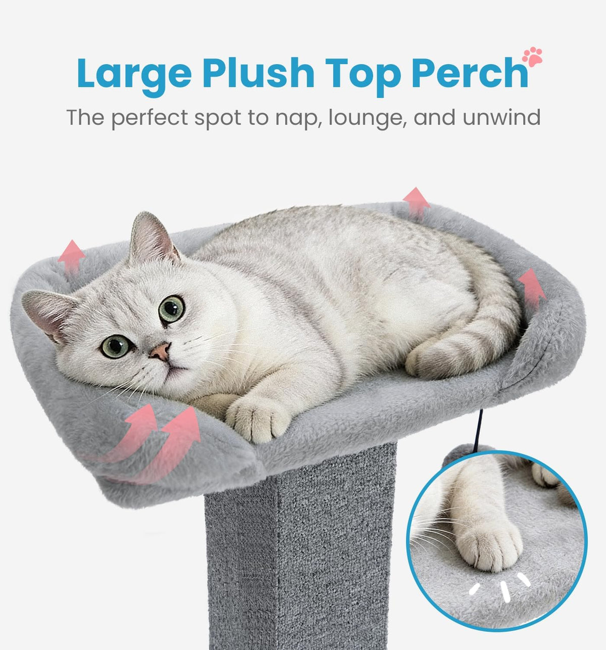 Made4Pets 32" Carpet Cat Scratching Post with Bed, Grey