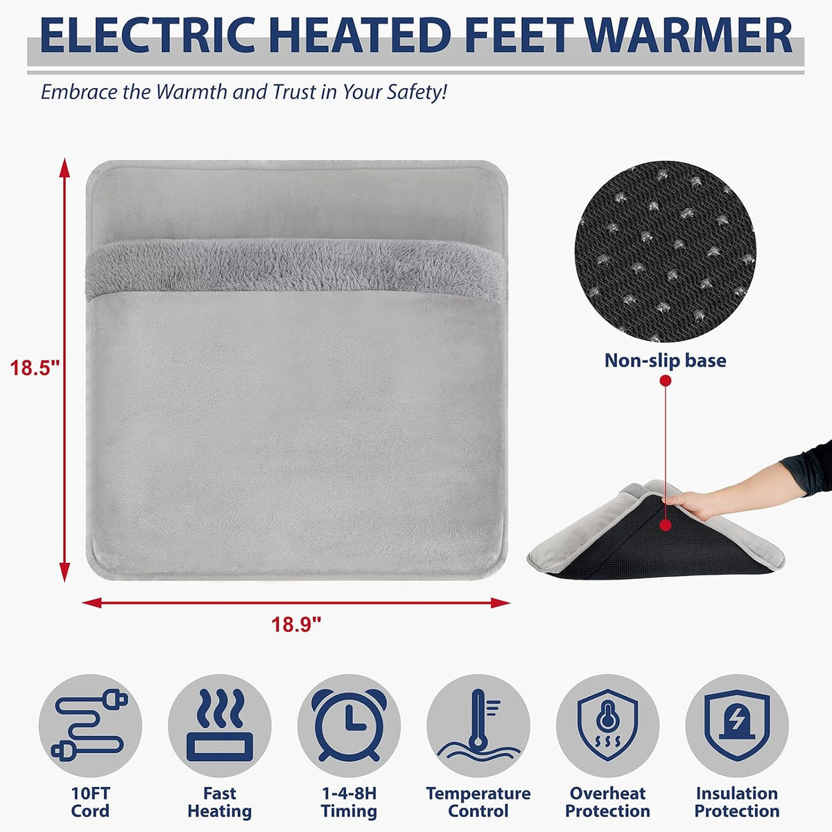Electric Foot Warmer, Double-Sided Foot Heating Pad with LCD Displa