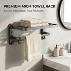 Bathroom Towel Rack, Double Foldable Wall Mounted Shelf with Suction Cups and Hooks