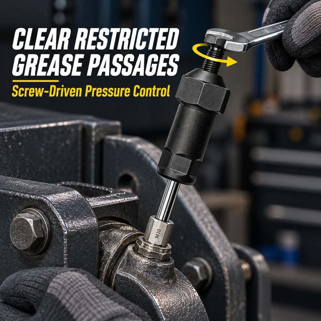 Grease Fitting Cleaning Tool, M10 Screw-Driven Grease Zerk Cleaner (Shot Rod with Adapter)