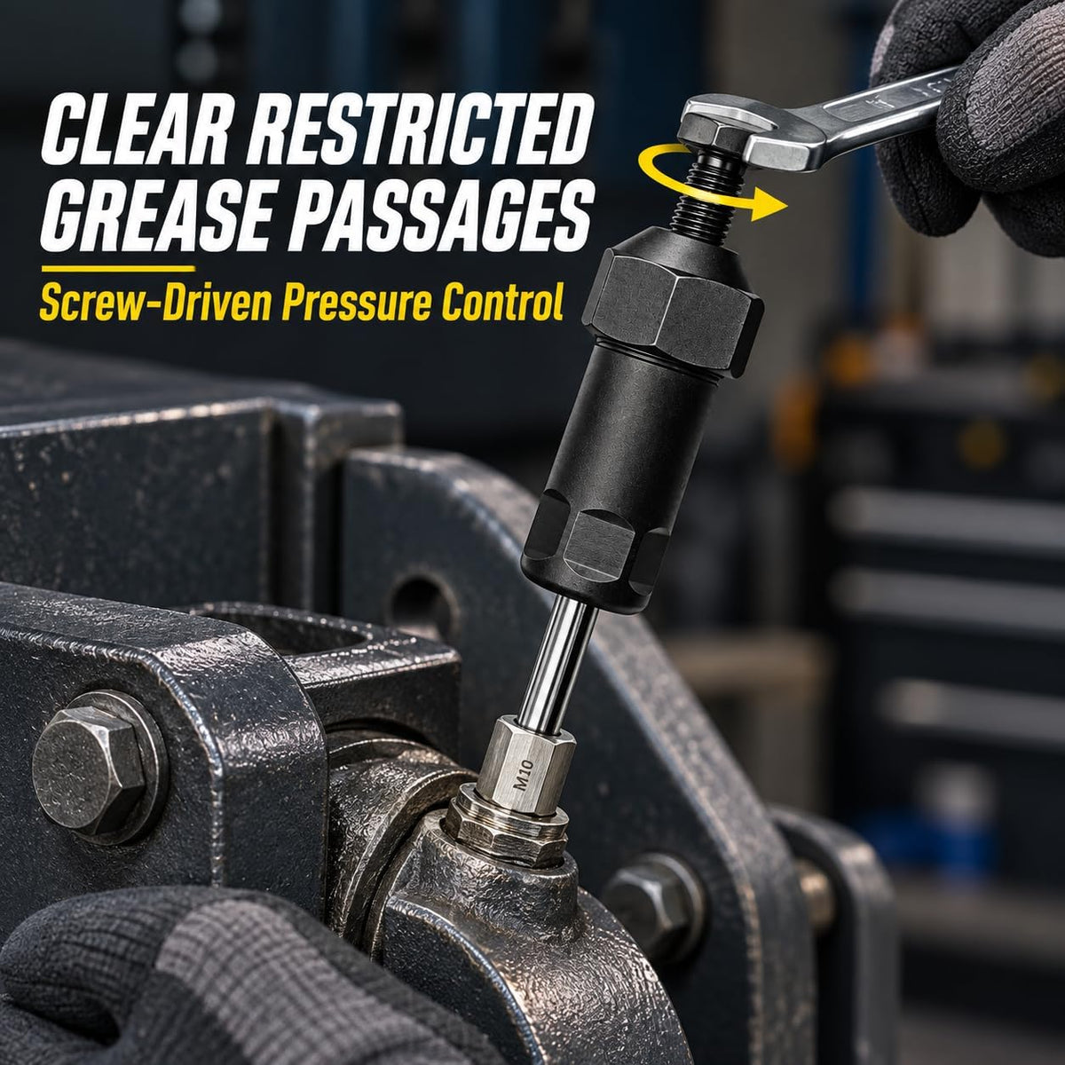 Grease Fitting Cleaning Tool, M10 Screw-Driven Grease Zerk Cleaner (Shot Rod with Adapter)