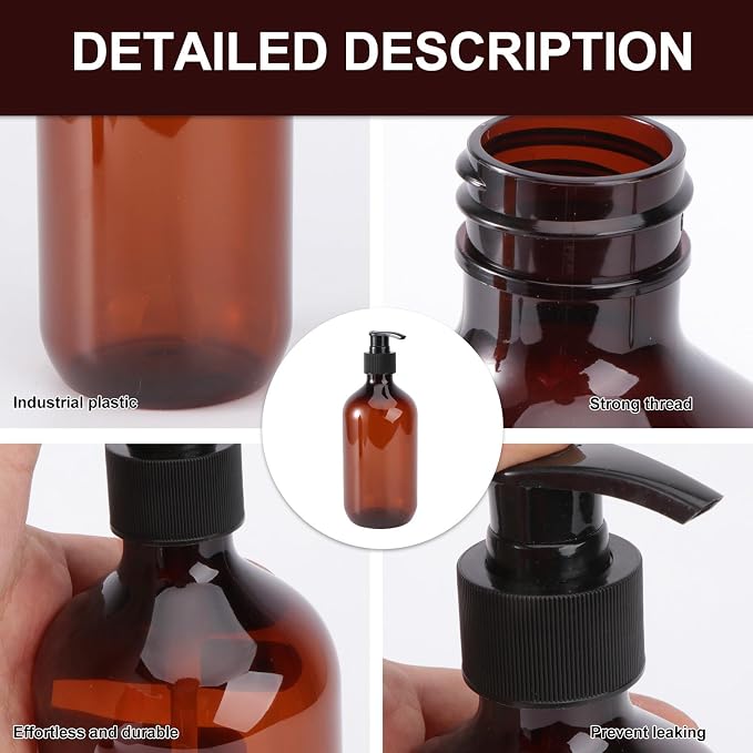 2pcs Ml Plastic Empty Shampoo Pump Bottle Dispenser for Lotion Brown Refillable Container, Airtight Improved Pump, Liquid Soap Use, Home Bathroom Storage