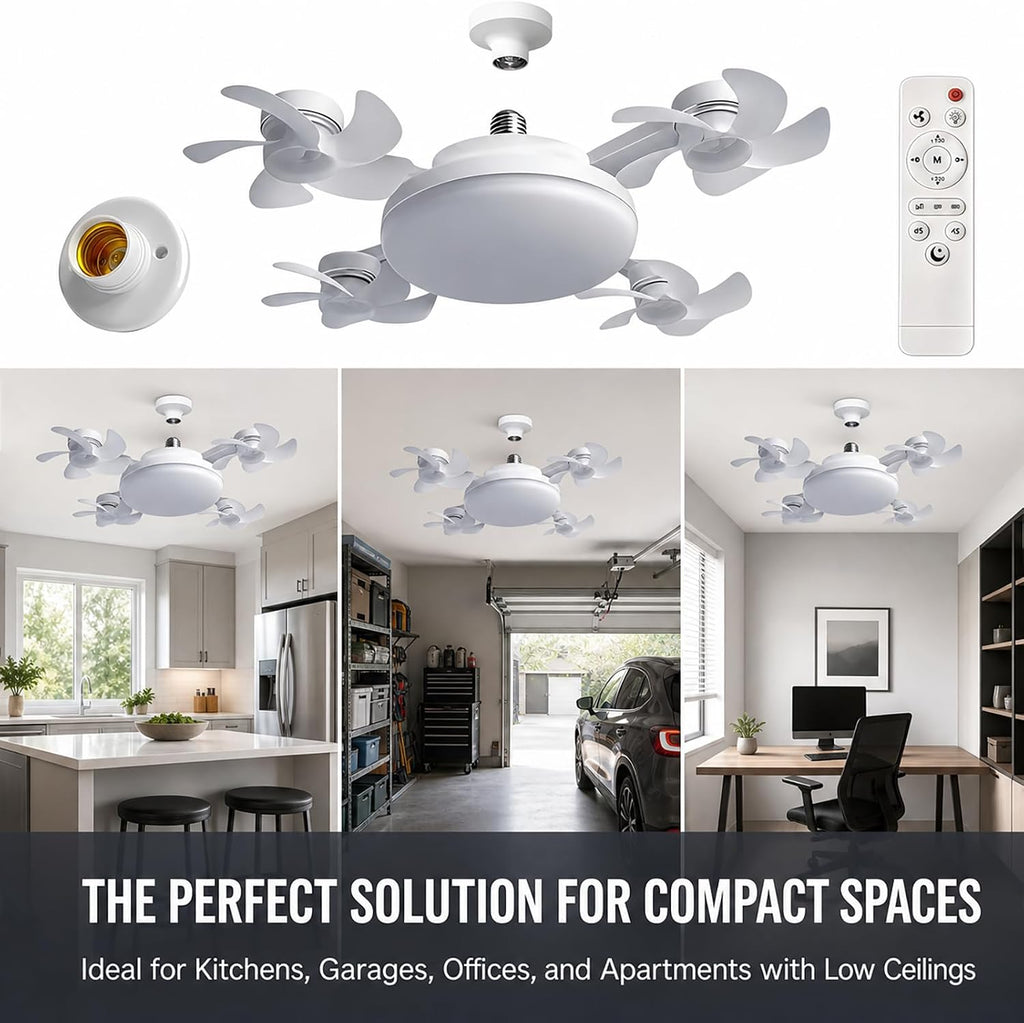 Socket Fan Light With Remote, LED Ceiling Fan Light, Socket Ceiling Fan With Light, 3 Speeds Fan And 3 Color Temperatures