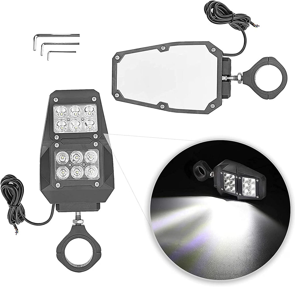 UTV Side Mirrors with Light For 1.75" - 2" Round Tube Roll Bar