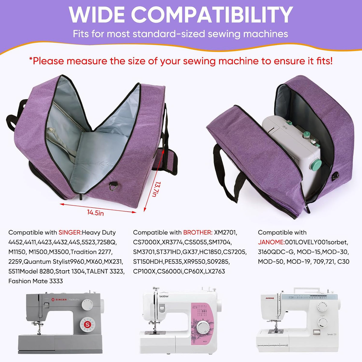 Universal Sewing Machine Carrying Case With Shoulder Strap/Purple(Bag Only)