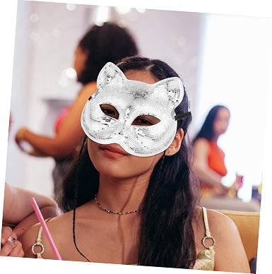 Disco Ball Cat Mask Glittering Novelty Animal Face Mask for Masquerade