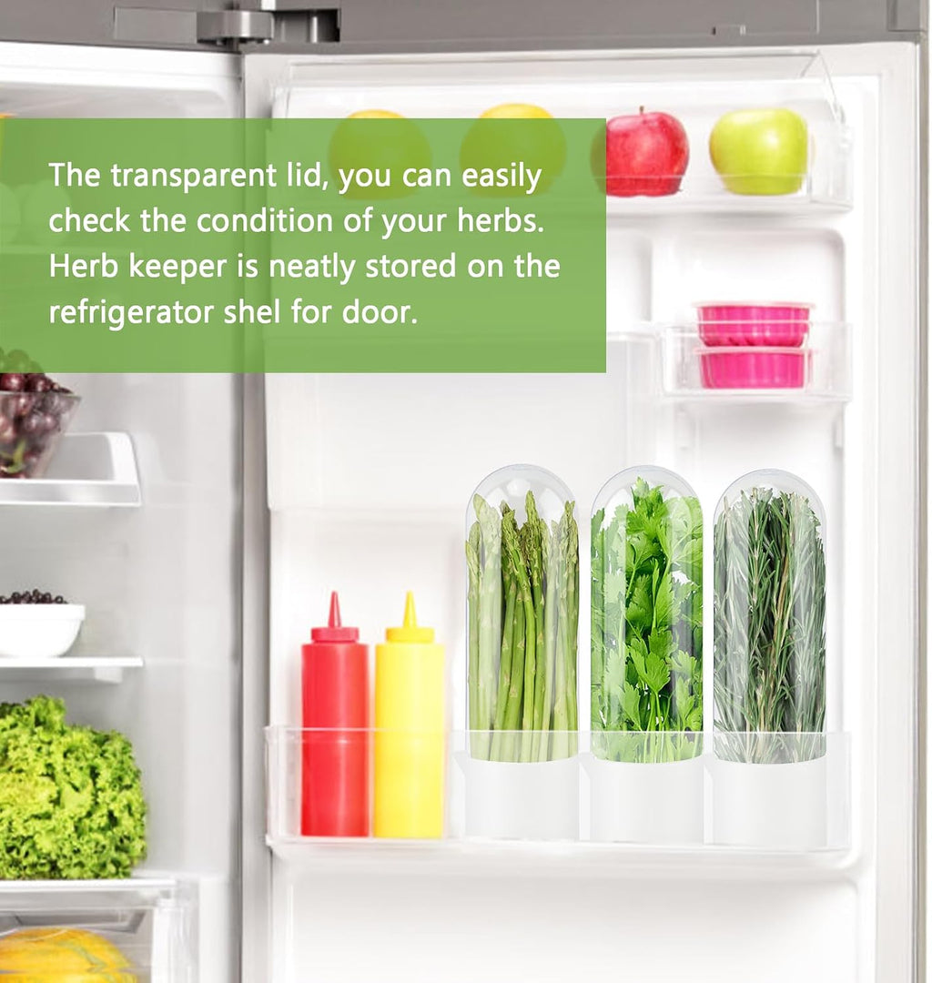 3 Pack Herb Saver for Refrigerator with 5-Blade Herb Scissors Fresh Herb Keeper Clear Preservation Bottle Cilantro Storage Container for Herbs Asparagus Mint Parsley Extends Freshness