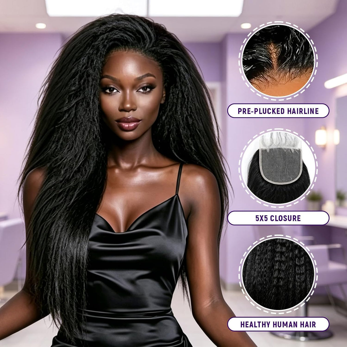 12A Kinky Straight Human Hair Bundles with 12" Closure, 12/14/16"