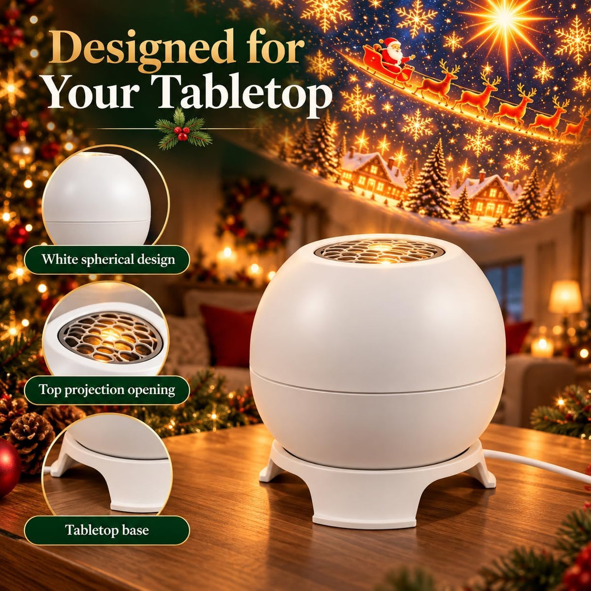 Christmas Projector, USB-Powered Indoor Holiday Projection Night Light (2 Pcs)