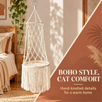 Macrame Cat Bed Hanging, Handwoven Boho Hanging Cat Bed