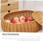Rattan Woven Storage Basket Fruit Bin with Lid, Large Capacity Natural Decorative Design for Home Organization, Lightweight Strong Construction, for Snacks
