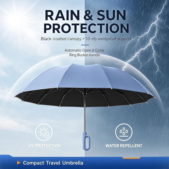 Creative Ring Buckle Windproof Reinforced Umbrella, Sunny Umbrella Automatic Folding Umbrella - Reverse Auto Open for Commuting and Outdoor Use