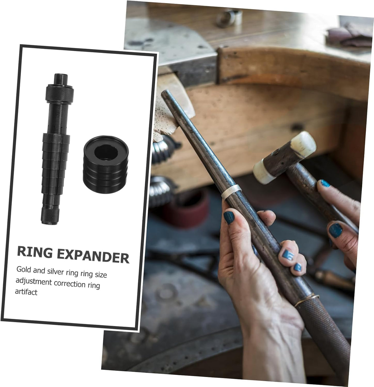 Ring Stretcher Ring Size Adjustment Tool for Travel, Metal Black Portable Ring Sizing Tool, Corrects Shape and Enlarges Bands, Compact Black Metal Design for Travel