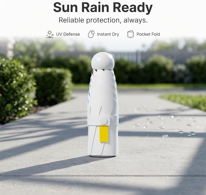 2 Pcs Small Compact Sun Umbrella with Case, Lightweight 5 Fold Mini Purse Parasol (White)