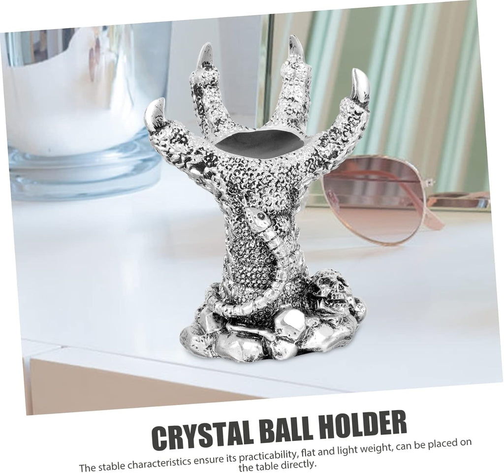 Dragon Claw Sphere Holder Resin Display Base for Crystal Ball Silver Finish, Flat No Burrs Design, Light Weight Build, Bedroom Table Accent