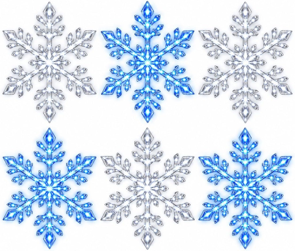 LED Snowflake Lights with Remote, 3D Christmas Wall Decor (6 Pcs) Remote-Controlled LED Snowflake Wall Lights, 10 cm Each, Blue/White Options, 6