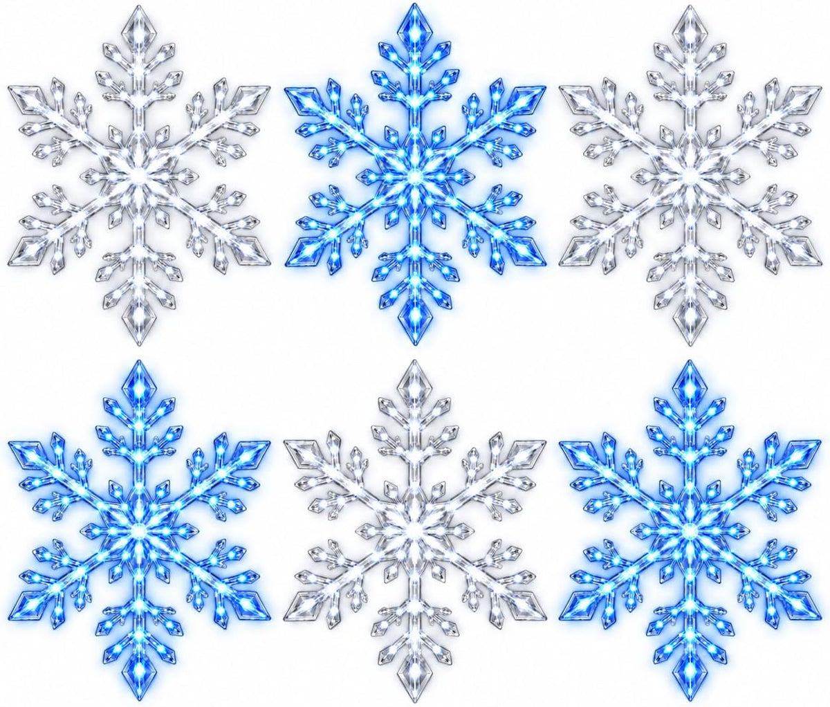LED Snowflake Lights with Remote, 3D Christmas Wall Decor (6 Pcs) Remote-Controlled LED Snowflake Wall Lights, 10 cm Each, Blue/White Options, 6