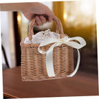 Rattan Flower Basket Container for Home Decoration and Gifts White Simulation Style, Rattan and Cotton Cloth, Portable Storage for Flowers, Proposal or Home Use