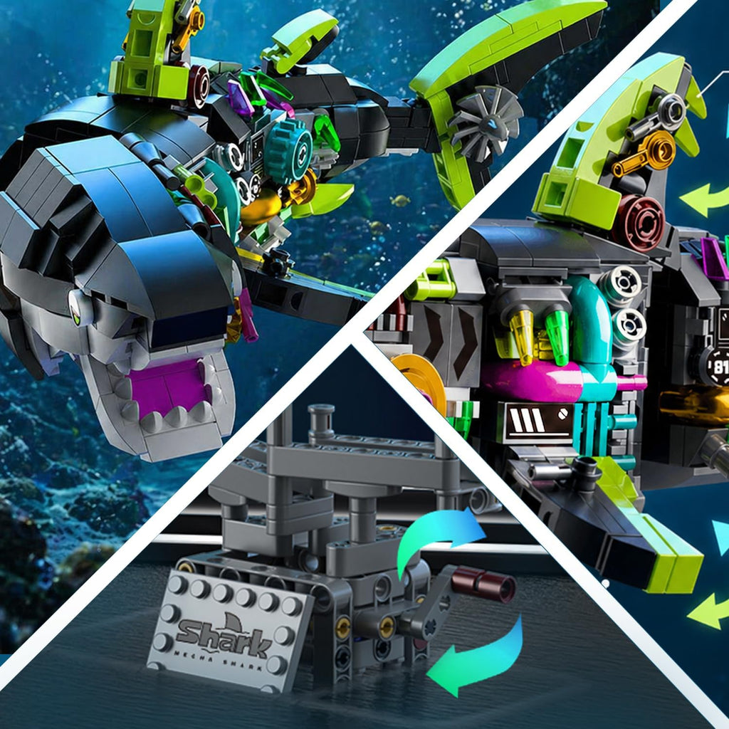 Mechanical Shark Building Set, Glow Shark Model with Rotatable Joints & Stand