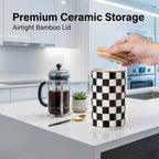 Ceramic Canister, Airtight Kitchen Canister for Coffee, Tea & More, Large Black Checkered