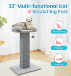 Made4Pets 32" Carpet Cat Scratching Post with Bed, Grey