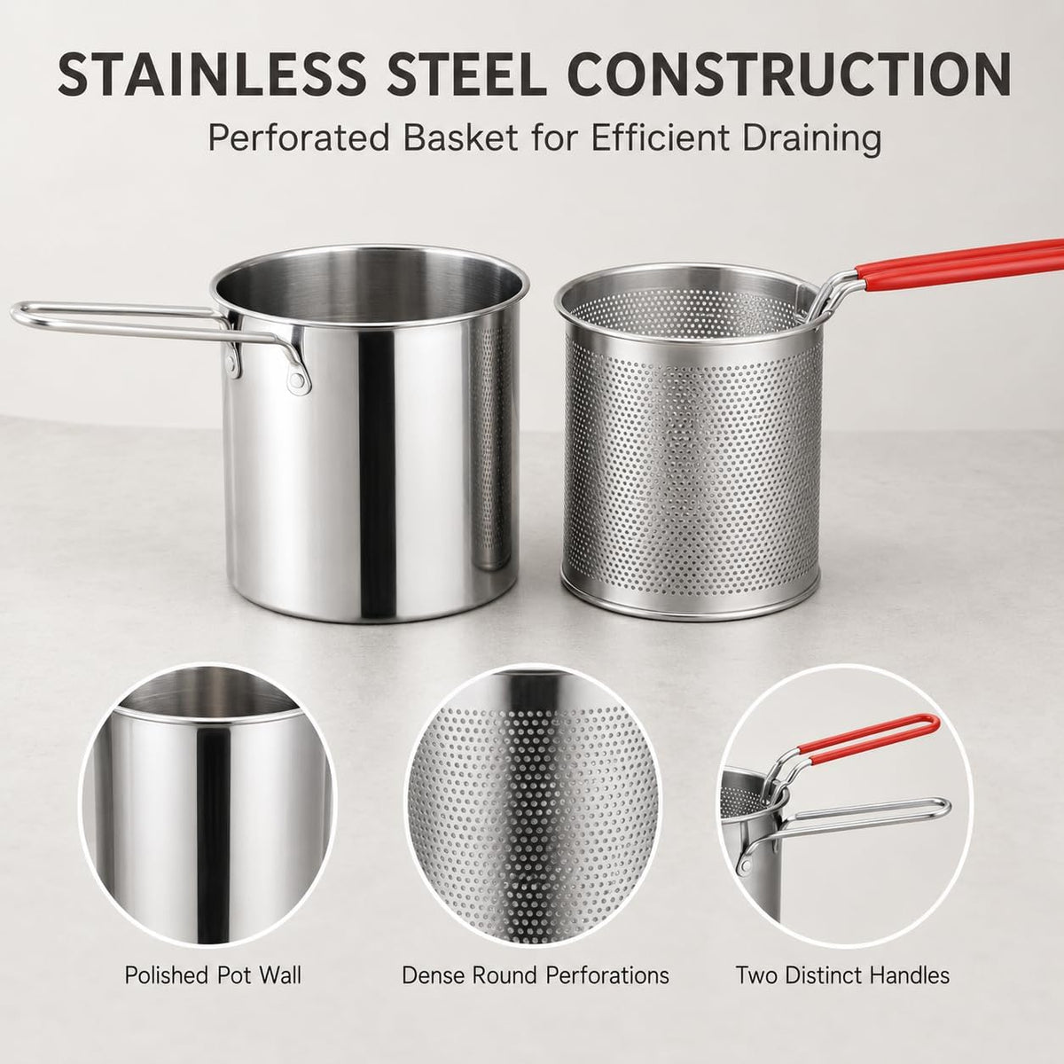 5-Piece Stainless Steel Deep Fryer Set, Mini Fryer Pot with Basket and Lid (5 Pcs)